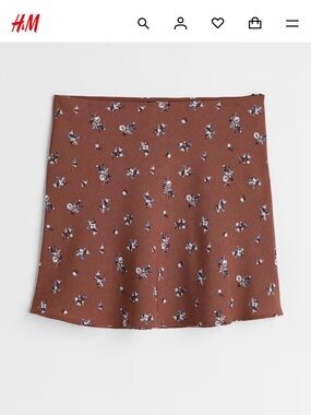 H&M Brown Mini Skirt with Blue Floral Print
